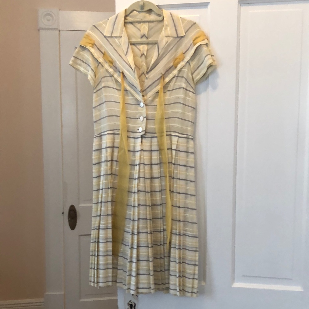 Vintage yellow, grey and white striped dress